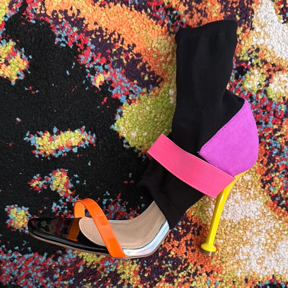 Liliana Black and Pink High Heel Booties